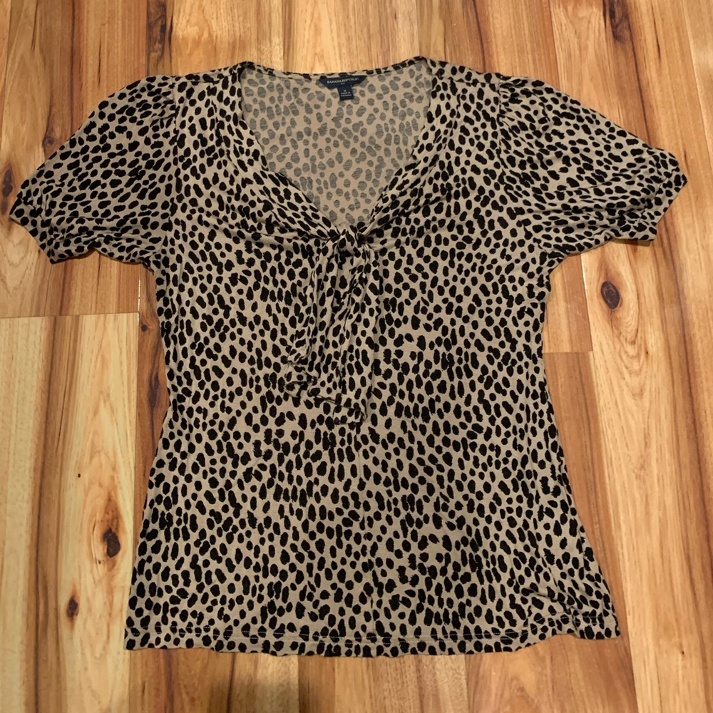 Banana Republic Leopard Print Tie-Neck Blouse in Tan and Black